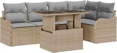 Immagine prodotto di Set divano da giardino vidaXL con cuscini (6 pezzi), beige, in polyrattan