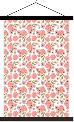 Produktbild von MuchoWow® Textilposter Blumen - Rosa - Collage 60x90 cm mit schwarzem Rahmen - Poster Wohnzimmer