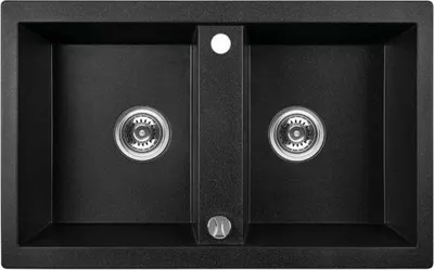 Produktbild von BADLAND BADLAND Spülbecken Granitspüle Doppelbecken BARBADOS 48x78 Schwarz | Siphon im SET!