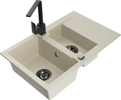 Produktbild von Mexen Gaspar 1,5-Becken-Granitspüle mit Abtropffläche und Mischbatterie Rita, Beige - 6507-69-670300-70