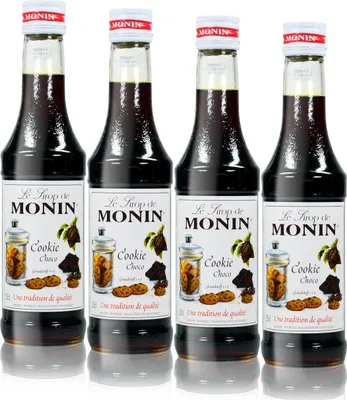 Produktbild von 4x Monin Cookie Choco Sirup, 250 ml Flasche - für Cocktails, zum Kaffee oder Ko