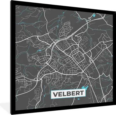 Produktbild von MuchoWow® Gerahmtes Poster Blau - Deutschland - Karte - Stadtplan - Velbert 40x40 cm - Poster mit Schwarzem Bilderrahmen Wandposter Rahmen Foto Bilder - Mit Rahmen - Wanddekoration Schlafzimmer