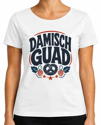 Imagen del producto de Damisch Guad Bayern: , pretzel, camisa tradicional, pantalones de cuero, camiseta para mujer, blanco, talla S