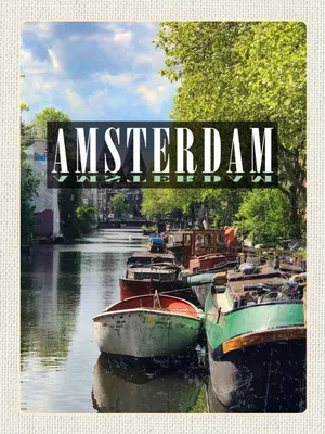 Produktbild von vianmo Holzschild 40x30 cm AmsterdamBootsfahrt Bildmotiv Reisemotiv Straße Stadt