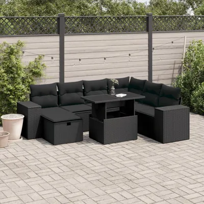 Produktbild von Möbel 8-tlg. Garten-Sofagarnitur mit Kissen Schwarz Poly Rattan - Gartenmöbelset 3275315