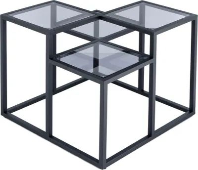 Produktbild von Padiro Beistelltisch quadratisch 60 x 60 x 53 cm - Schwarz - modern, Art-déco-Glamour-Look - Glastischplatte - Metallgestell aus Eisen
