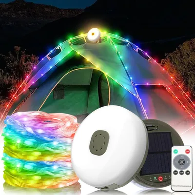 Produktbild von Multifunktionale Campingleuchte,12m Einziehbare Camping Lichterkette,3600 MAh Wasserdichte Campingzeltleuchte,USB Angetrieben,Solar Campingbeleuchtung