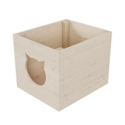 Obrázok produktu pre QLS drevený domček pre mačky vhodný pre regál Kallax 33x38 x29 cm neošetrený 11237