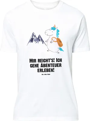 Produktbild von Mr. & Mrs. Panda Größe XL T-Shirt Einhorn Bergsteiger - Weiß - Geschenk, mit Spruch, Einhörner, Abenteuer, Weltenbummler, Weltreise, Unicorn, Shirt, Tshirt, Urlaub