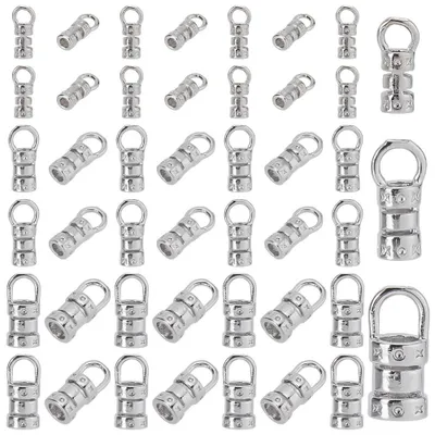 Image de Boutons de finition pour cordons avec boucle - 45 pièces en 3 tailles - Pour la fabrication de bijoux et d'accessoires - Argent - Diamètre intérieur : 3 mm, 4 mm et 5 mm