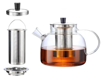 Image de Théière en verre de 1,5 litre avec filtre intégré, résistante à la chaleur, en verre borosilicaté