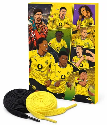 Produktbild von Borussia Dortmund BVB Comic Kalender Weihnachtskalender Adventskalender 2025 + 2 Paar Fan-Schnürsenkel 2# 5#