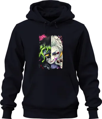 Obrázek produktu pro Demon Oni Half Face Anime Manga Gothic Grunge Mask Y2K Japan Uni mikina s kapucí, Navy, XXL