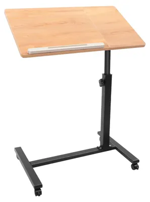 Obrázok produktu pre Mobilný počítačový stôl – výškovo nastaviteľný stojací stôl – 58–90 cm – tvar L – kovová konštrukcia – s kolieskami – 6 kg