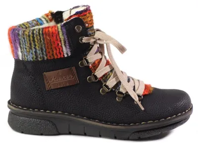 Image de Chaussures de ville pour femmes Rieker, bottines à lacets, modèle noir, pour un usage quotidien