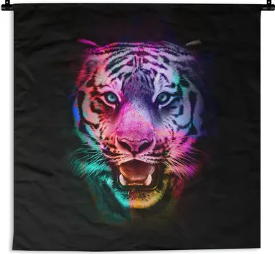 Produktbild von MuchoWow® Wandteppich Wandbehang Tiger - Farbe - Tiere 150x150 cm Tapisserie Dekoration Wandtuch - Wohnaccessoires - Modernes