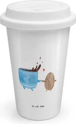 Produktbild von Mr. & Mrs. Panda ToGo Kaffeebecher Kaffee Bohne - Weiß - Geschenk, Thermobecher, Glück, Keramikbecher, To Go, Isolierbecher, Zufriedenheit, Genuss, Lustige Sprüche
