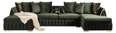 Zdjęcie produktu dla Luksusowa zielona sofa narożna w kształcie litery U – duża sofa tapicerowana, meble do salonu