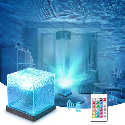 Obrázek produktu pro Projektorová lampa Northern Lights Ocean Wave, 16 barev, jemně rotující plamenná vodní lampa, noční světlo Wave s dálkovým ovládáním pro kancelář, bar, restauraci, podvodní projektorová lampa (dřevěná)