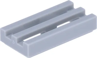 A single gray LEGO brick with three parallel grooves on its top surface, shown at a slight angle against a white background.