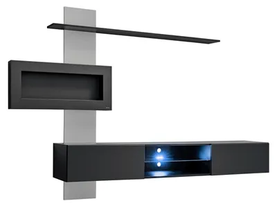 Produktbild von Schwarz Wohnwand mit Kamin Wohnzimmer Designer Modern Möbel TV Ständer