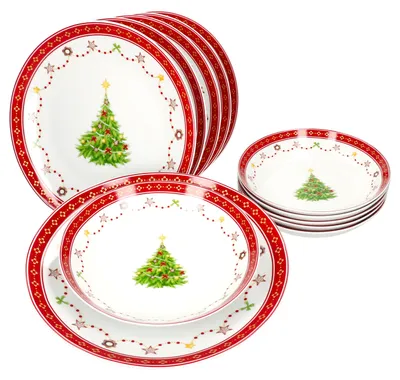 Obrázek produktu pro 12dílný jídelní servis Weihnachtstraum 6 osob jídelní talíře polévkové talíře Vánoce