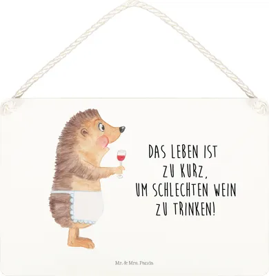 Produktbild von Mr. & Mrs. Panda Schild Igel Wein DIN A5 - Weiß - Geschenk, Türschild, Weintrinker, hängeschild, Spruch, Lustige Sprüche, Weinglas, Rotwein, Deko Wandbild, holzbild