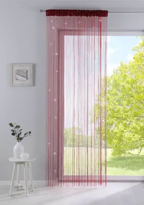 Produktbild von Fadengardine , HxB 250x140 cm, Rot Polyester mit Tunneldurchzug und eingenähtem Kräuselband, geeignet für Gardinenstangen und Gardinenschienen Fadenvorhang Fadenstore Raumteiler 20303CN