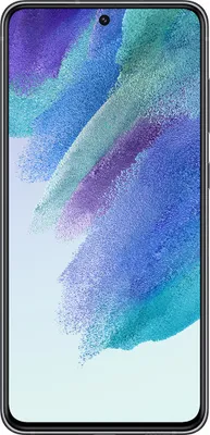 A front view of a Samsung Galaxy S21 FE 5G smartphone with a colorful abstract wallpaper.