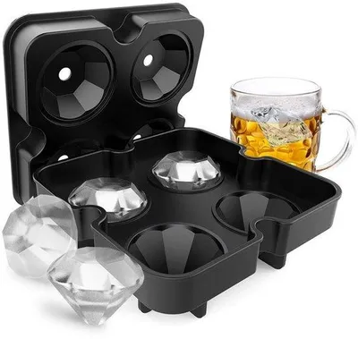 Immagine prodotto di Stampo in silicone per cubetti di ghiaccio con coperchio - privo di BPA - forma a diamante - resistente al freddo fino a -40°C - adatto al lavaggio in lavastoviglie - stampo per cubetti di ghiaccio