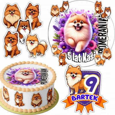 Obrázok produktu pre DEKORÁCIA NA TORTU 20 cm + 16 POSTAVIČIEK – Špic miniatúrny + NÁPIS 15 cm, 18 cm