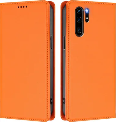 Produktbild von Handyhülle für Huawei P30 Pro, Kunstleder Klapphülle Stoßfeste Magnetische Hülle mit Ständer Orange