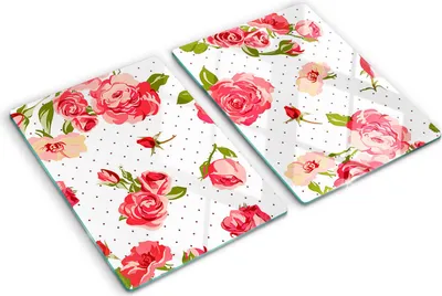 Produktbild von Tulup Glas Herdabdeckplatte - 2x40x52 cm - Glaskeramikkochfeld-Abdeckung Spritzschutz Glasabdeckplatte Kochplattenabdeckung und Schneidebrett - Zweiteilig - Blumen & Pflanzen - Rosen - Rosa