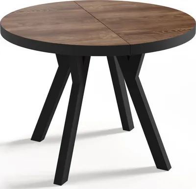 Obrázek produktu pro Designový Kulatý Rozkládací Jídelní Stůl – Styl Podkroví, Industriální, Úsporný – Černé Nohy – 100–200 cm – 6–8 Míst na Sezení  – Arvadonna Chestnut - 200 cm