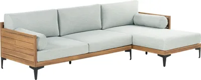 Produktbild von BELIANI 4-Sitzer Gartensofa Hellbraun Akazienholz Linksseitig mit Grauen Kissen Modern Terrasse Outdoor Ecksofa Loungesofa Sofa mit Chaiselongue