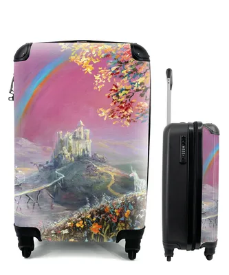 Produktbild von MuchoWow® Koffer Handgepäck Trolley Rollkoffer Kleine Reisekoffer mit 4 Rollen - Eine Illustration eines Regenbogens auf einem rosa Hintergrund - Cabin Size < 55x40x23 cm & 55x40x20 cm - Fotokoffer - Kabinenkoffer - Boardgepäck - Reise-Box - Reisekoffer - Reisegepäck - Koffer mit Bild - Trolley für Kinder