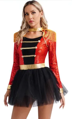 Produktbild von Damen Zirkus Direktorin Kostüm – Größe 3XL Tanzkleid mit Pailletten, Fransen und Tutu, vielseitiger Bodysuit/Jumpsuit für Fasching, Karneval