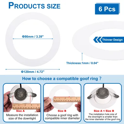Produktbild von Goof Ringe Innendurchmesser 3,39", Au?endurchmesser 4,72", 6 Stš¹ck Metall Goof Ringe Abdeckung fš¹r Einbaustrahler Decken- und Wandlampen Downlight LED, mattwei?