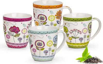 Produktbild von Kaffeetassen 4er Set Blumen Herzen Sommer Frühling