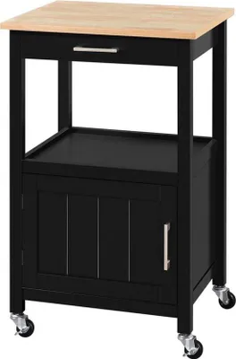 Produktbild von Küchentrolley - Mit Schrank, Ladefläche und Holzwerkplatte - Auf Rädern - Schwarz Design