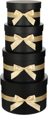 Produktbild von 4 Stück schwarze Geschenkboxen mit Bändern - Geschenkboxen für Verpackung - Festverpackungen für Geburtstag, Hochzeit