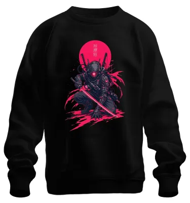 Immagine prodotto di Felpa con cappuccio, stile cyberpunk, con motivo di katana e ninja giapponese, fantascienza, anni 2000, tessuto tecnico, colore nero, taglia XXL