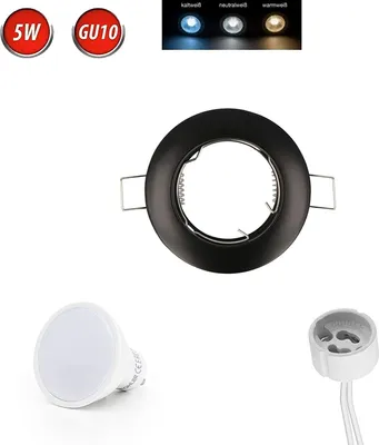 Produktbild von Einbaustrahler GU10 Ø65mm Bohrloch Alu inkl. GU10 5W Neutralweiß 350 Lumen LED Leuchtmittel Schwarz Rund