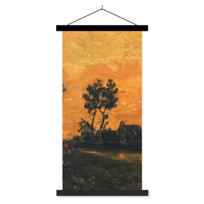 Produktbild von MuchoWow® Textilposter Landschaft bei Sonnenuntergang - Vincent van Gogh 40x80 cm mit schwarzem Rahmen - Wandemalerei