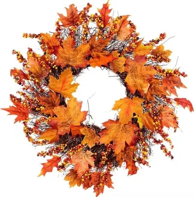 Produktbild von Herbstkränze - 60cm Ahornblatt Girlande Herbstkranz Tür Herbstdeko, Ahornblatt Erntekranz Für Haustür Thanksgiving Dekoration