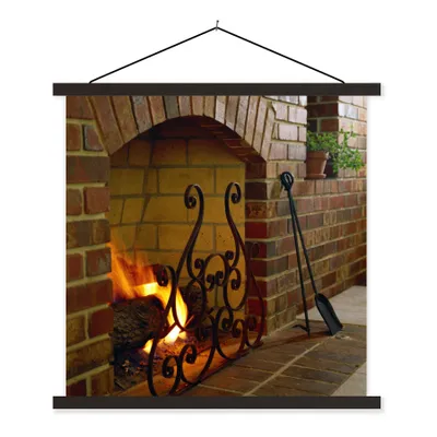 Produktbild von MuchoWow® Textilposter Feuer im Kamin 120x120 cm mit schwarzem Rahmen - Aufhängungsset