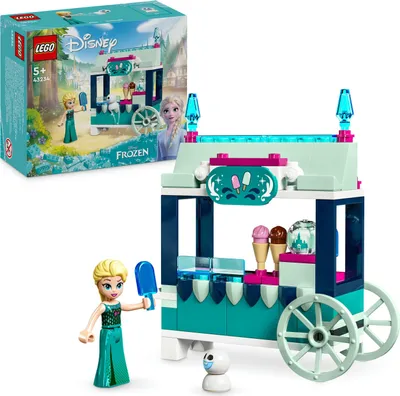 A LEGO Disney Frozen Elsa's Ice Cream Stand playset is shown next to its packaging box.
