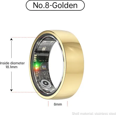 Produktbild von INF Smart Ring R1000 – Schlafmonitor, Bluetooth 5.0, Blutsauerstoffmonitor Gold 8