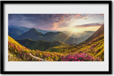 Produktbild von Bild 60x40 MDF-Rahmen Wandkunst Sun Mountain Meadow Landschaft