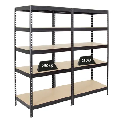 Produktbild von Mega Deal | 2x Schwerlastregal Rivet | HxBxT 180x90x60 cm | Fachlast 250kg | Schwarz